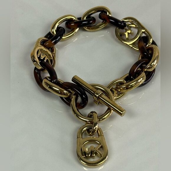 Michael Kors Goldtone Tortoise Acetate Link Bracelet - Picture 3 of 5